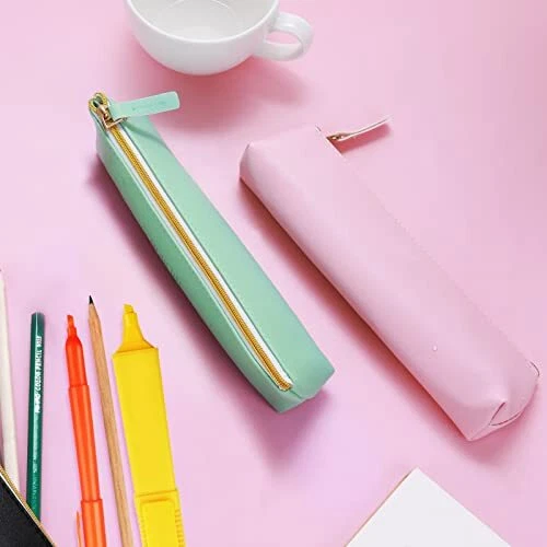 Cobee Leather Pen Pencil Case 2 Pieces Cute Pencil Pouch Small Pen