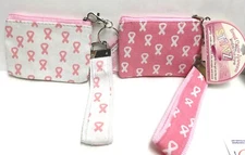 Breast Cancer Awareness Ribbon Wristlet Coin Purse With Strap Key NWT CHOOSE ONE