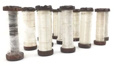 Antique Wood Wooden Spools, LOT of 18, WITH Silk Thread, Sewing Textile Mill