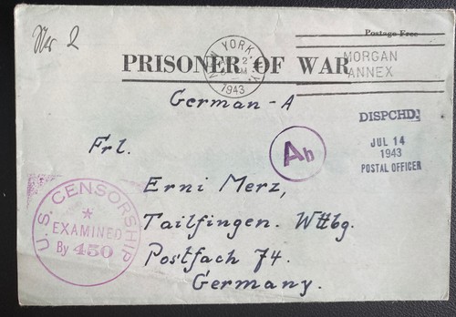 1943 Usa Prisoner Of War POW Arkansas Camp Letter Sheet Cover To Germany Bitzer