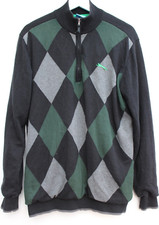 SLAZENGER Quarter Zip Golf Jumper Argyle Diamond Waterproof Lining Mens Medium M