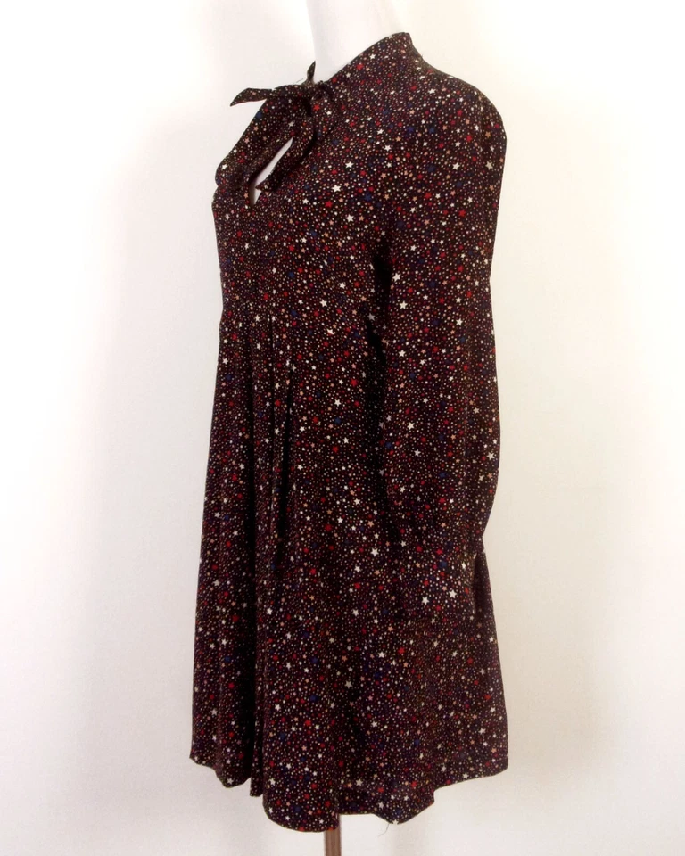 EUC Madewell recent Balsam Black Star Pattern Tie-Neck LS Dress Starry Night 4 - Image 3 of 4