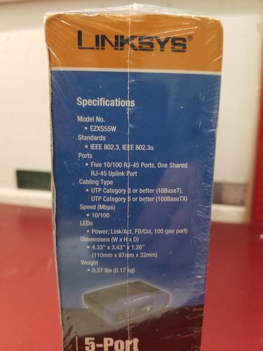NEW Linksys EtherFast EZXS55W External Switch W/Five 10/100 RJ-45 ports - Picture 3 of 6