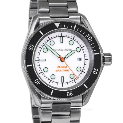 Michael Kors Maritime Mens 200m Diver Watch White Dial Gray