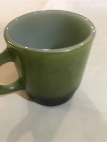Vintage 1970’s Anchor Hocking Fire King Avocado Green Black Coffee Mug Cup