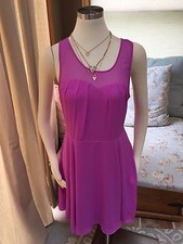 Express Peony Purple Sheer Neck Romantic V Back Dress 10 Excellent