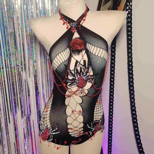 Punk Rock Goth Grunge Hip Hop Gothic Tank Rose Y2K TOPS E-Girls Spiders Pin - Picture 16 of 19