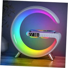  Bluetooth Speaker Lamp with Wireless Charger, RGB Night Light, Alarm Clock, 