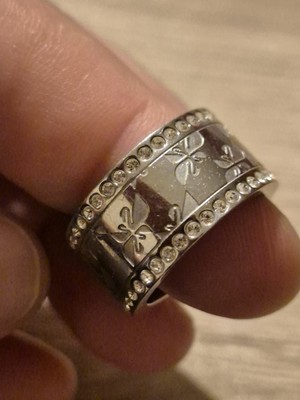 Breiter Ring Swarovski Schwan signiert silberfarben