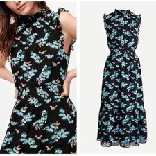 J.Crew Botanical Bees Floral Midi Dress Smocked Waist Cottagecore Black Small