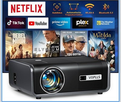 VOPLLS Smart Beamer Full HD 1080P 4K WLAN Bluetooth Netflix Autofokus