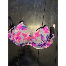 Victoria's Secret PINK Floral Push Up Bra Pink Blue Gray Black Adjustable Straps