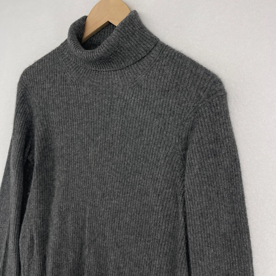 SAKS FIFTH AVENUE Sweater Womens L 100% Cashmere Turtleneck Ribbed Pullover Gray - Image 4 of 4