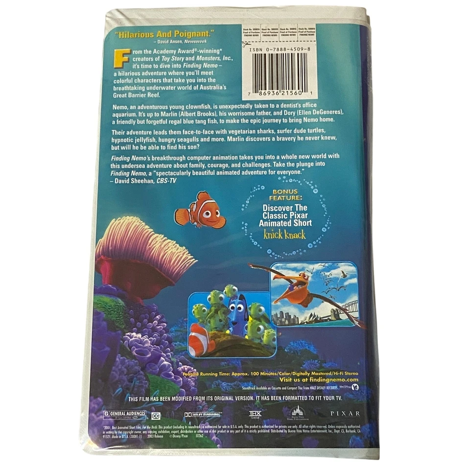 Finding Nemo VHS Tape Walt Disney Pictures Pixar Animation Film Movie - Imagem 2 de 4