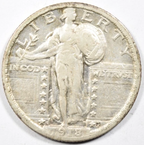1918-S STANDING LIBERTY QUARTER ~ NICE BOLD FULL DATE XF!  INV #2