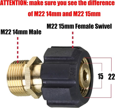 #ad Pressure Washer Adapter M22 15Mm Female Thread to M22 14Mm Male Fitting 4500PSI $14.12