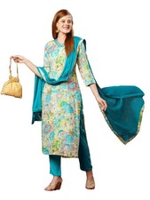 GoSriKi Women's Cotton Blend Printed Straight Kurta with Pant  Dupatta