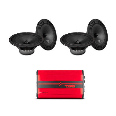 Black Diamond 8'' Mid-Range Bullet Speakers + DS18 4-Channel Amplifier Bundle