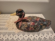 Vintage Decoupage Duck Cottage Floral Hunter Green Figurine 11” 