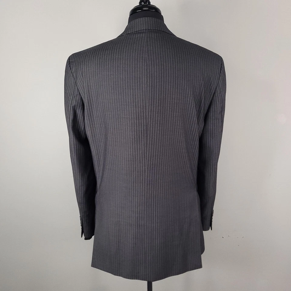 Andrew Fezza Suit Mens 40R Gray Pinstripe 2 Button Jacket Cuffed Pants Austin - Image 2 of 4