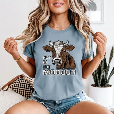 Not In The Mooood Cow Farm Animals Damen T-Shirt Humor Grafik Tee