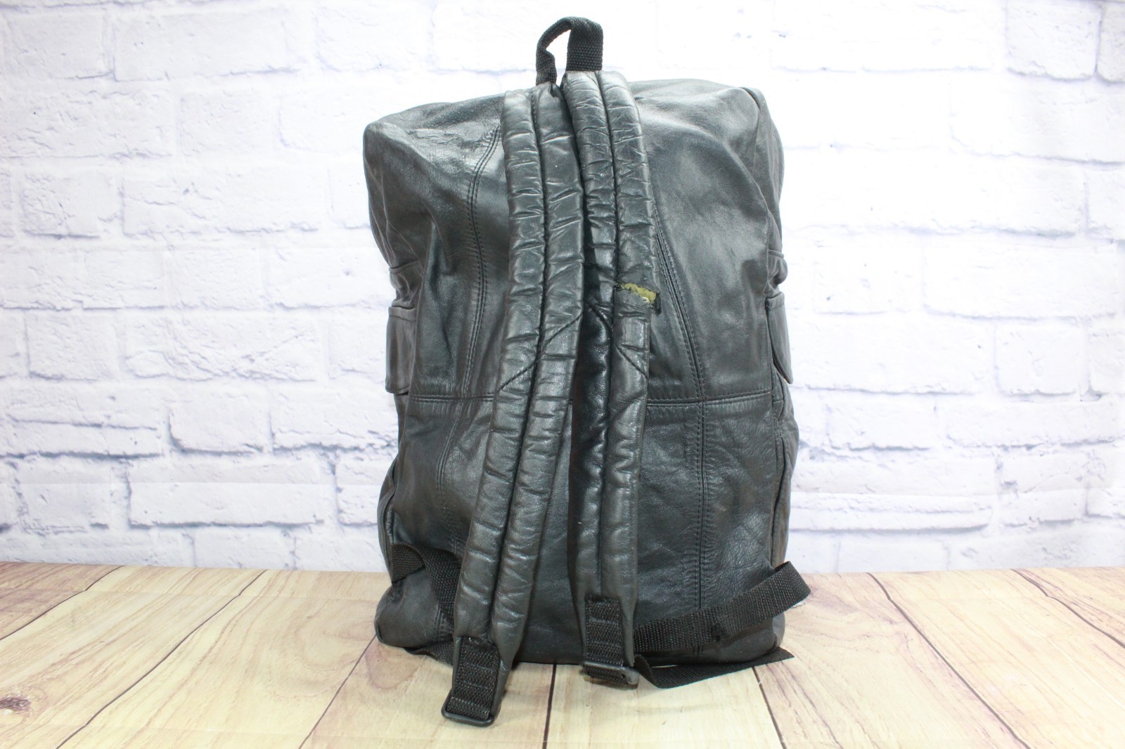 Vintage 90s Unisex Black Leather Backpack Biker Moto Travel Pack ...