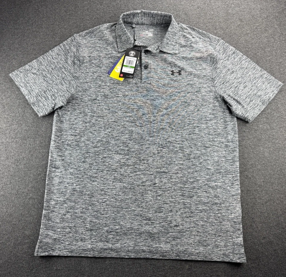 Under Armour Golf HeatGear Mens LG Gray Heather Performance Polo Shirt Loose Fit - Image 2 of 4
