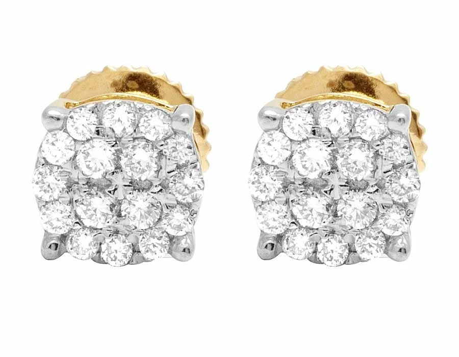 Aretes redondos pavé de diamantes de oro amarillo de 10 quilates reales de 0,25 quilates 6 mm