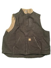 Gilet Carhartt uomo 3XL marrone sherpa foderato tela anatra abbigliamento da lavoro invecchiato V33DKB
