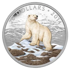 Canada 2014 Iconic PROUD POLAR BEAR $20 1 Troy Oz Silver Color Proof in FULL OGP