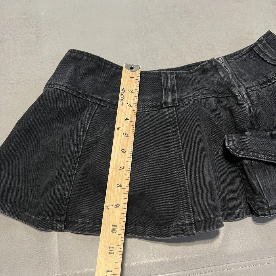 Falda Corta Y2K Denim Mini/Micro Negra Emo Skate Mall Cyber Gorpcore Rave-S-2300 Foto 4 de 4