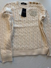 Laren Ralph Lauren Button-Trim Cable-Knit Sweater Size M Mascarpone Cream