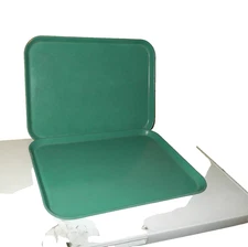 2 - Vintage Green Cafeteria FIBERGLASS TRAY Lunch Room  MCM  20” x 15” Large