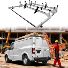 No-Drill Roof Ladder Rack Fit 2011-on Nissan NV1500/2500/3500, Heavy Duty 850lbs