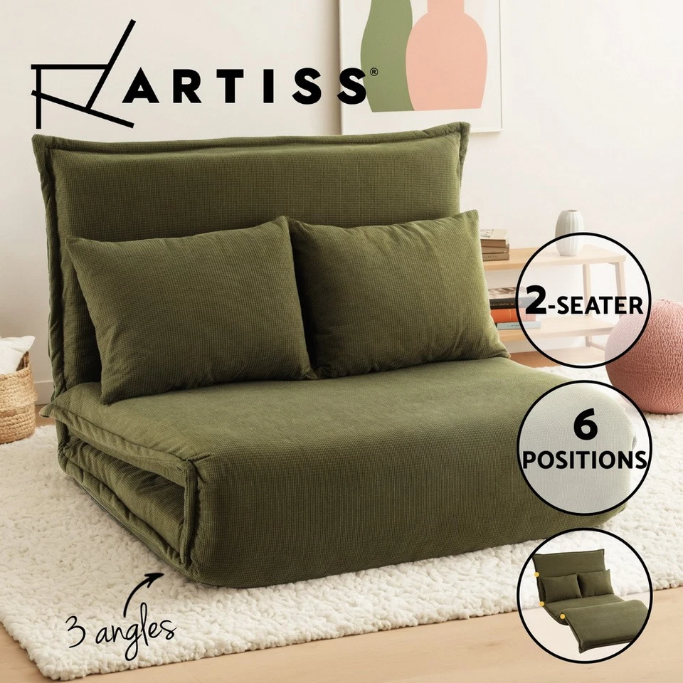 Artiss Lounge Sofa Bed Floor Recliner Futon Couch Folding Chair 2 Seater Green