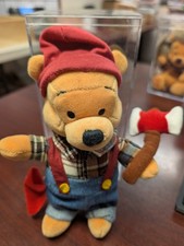 Disney Store Lumberjack Winnie Pooh Bean Bag Plush 8"