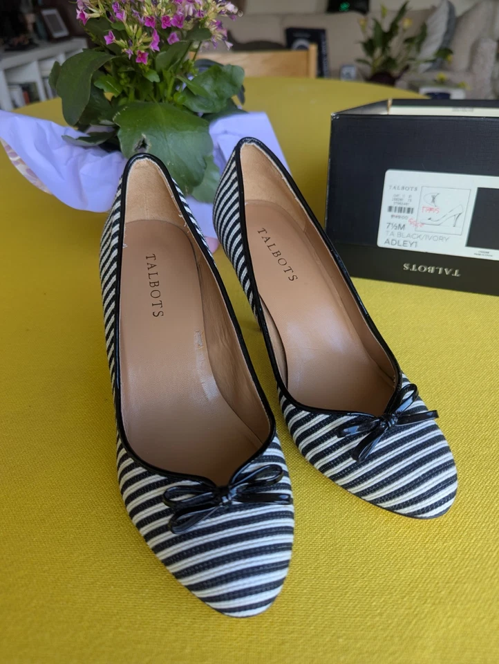 Zapatos para mujer Tacones Zapatos de salón Diseñador Talbot's Negro Blanco Rayas Zapatos 7,5 M Foto 3 de 4