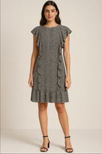 MICHAEL Michael Kors Women’s Cascading Ruffles Shift Dress Animal Print B&W