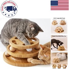 Engaging Wooden Cat Toy with Rotating Ball Tr...