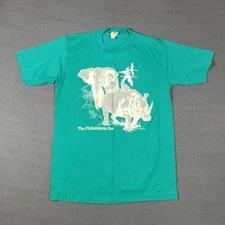 Vintage Philadelphia Zoo Shirt Size M Green 70s Rhino Elephant Single-Stitch