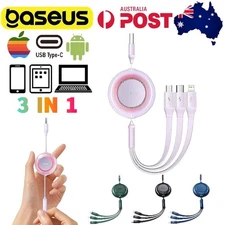 Baseus 3in1 USB Fast Charging Cable Retractable Cord 100W For Iphone Android AU