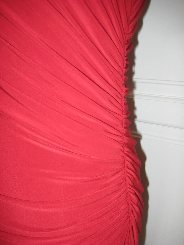 Lauren Ralph Lauren red stretch jersey knit ruched cutouts slit evening gown 4 - Image 4 of 4