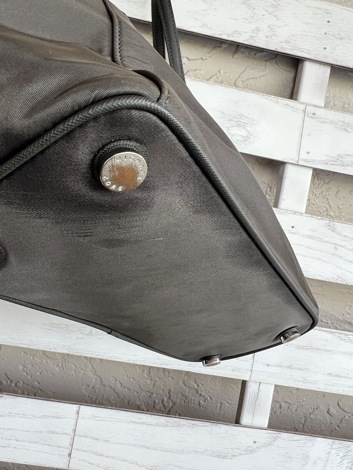 Michael Kors Tote Bag Medium Gray/Green Nylon 15"… - image 10