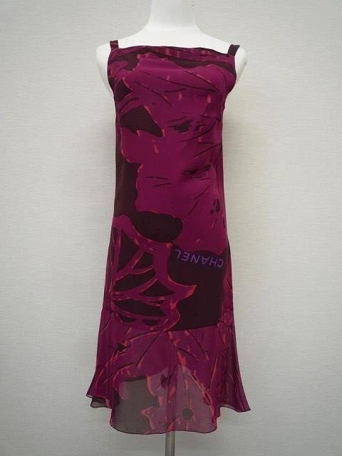 CHANEL P16590V09190 abito smanicato seta donna taglia 38 bordeaux e viola