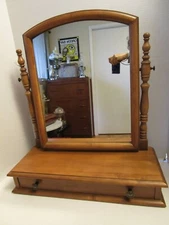 Wood VANITY CHEVAL MIRROR TABLETOP 1 DRAWER DRESSER Shaving Mid Century 23.75”T