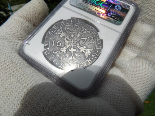1672 SPANISH NETHERLANDS PATAGON =8 REALES ERA COLONIAL PIRATE SILVER COIN - Picture 7 of 12