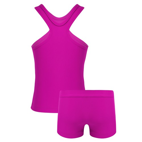 Girls Kids 2 Piece Gymnastics Dance Outfit Crop Top+Booty Shorts Sports Swimwear - Picture 25 of 94