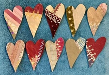 10 PRIMITIVE ANTIQUE CRAZY QUILT CUTTER QUILT HEARTS Crafts Scrapbooking CQ24-09