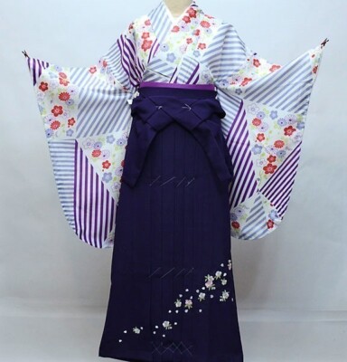 Furisode Kimono & Hakama & Jyuban set L Size Brand New White Blue