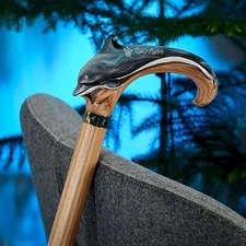 Dolphin Wooden Walking cane stick light Wood Carved Handpainted Cool Sea style
